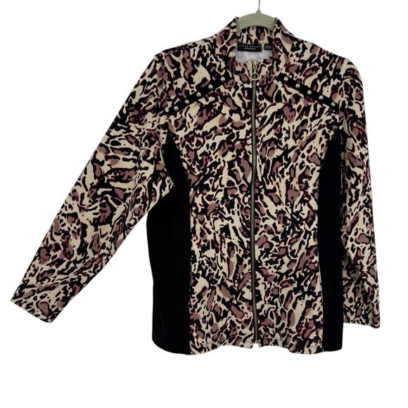 Susan Graver Weekend Jacket Size Large Studded Purple Animal Stretch Full Zip - Picture 1 of 9